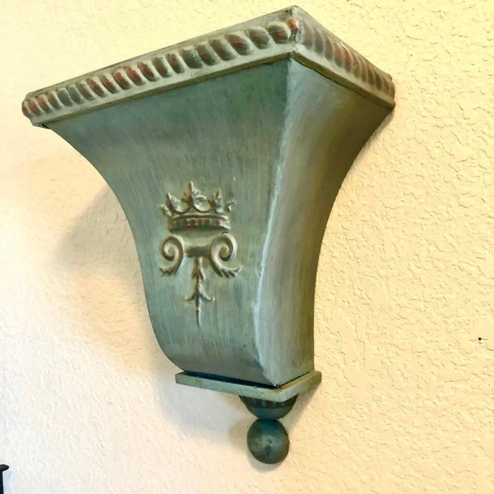 NWT ALEXANDRA'S ACCENTS Pair Regal Crown Motif Wall Sconces French Blue Copper